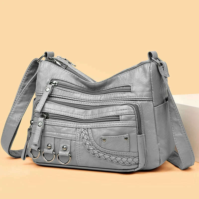 KIMLUD, Vintage Pu Leather Luxury Purses and Handbags 2023 High Quality Women's Bag Design Multi-pocket Ladies Crossbody Shoulder Bags, Gray, KIMLUD Womens Clothes