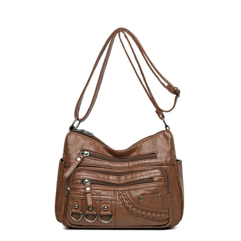 KIMLUD, Vintage Pu Leather Luxury Purses and Handbags 2023 High Quality Women's Bag Design Multi-pocket Ladies Crossbody Shoulder Bags, Brown, KIMLUD Womens Clothes