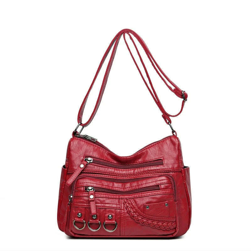 KIMLUD, Vintage Pu Leather Luxury Purses and Handbags 2023 High Quality Women's Bag Design Multi-pocket Ladies Crossbody Shoulder Bags, Red, KIMLUD Womens Clothes