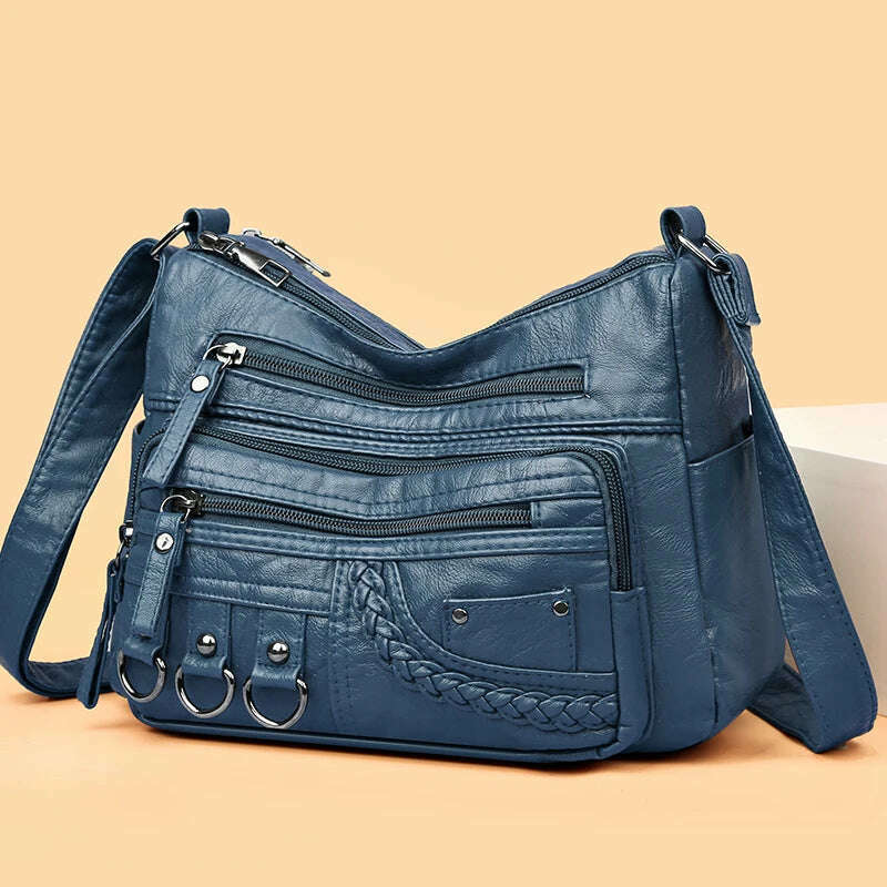 KIMLUD, Vintage Pu Leather Luxury Purses and Handbags 2023 High Quality Women's Bag Design Multi-pocket Ladies Crossbody Shoulder Bags, Blue, KIMLUD Womens Clothes