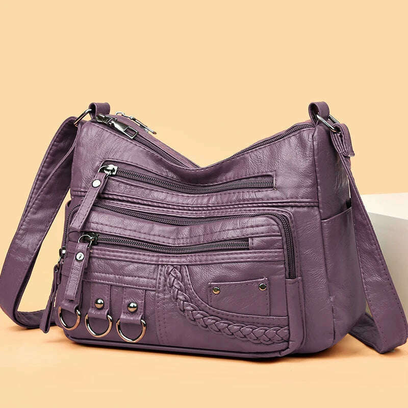 KIMLUD, Vintage Pu Leather Luxury Purses and Handbags 2023 High Quality Women's Bag Design Multi-pocket Ladies Crossbody Shoulder Bags, Purple, KIMLUD Womens Clothes
