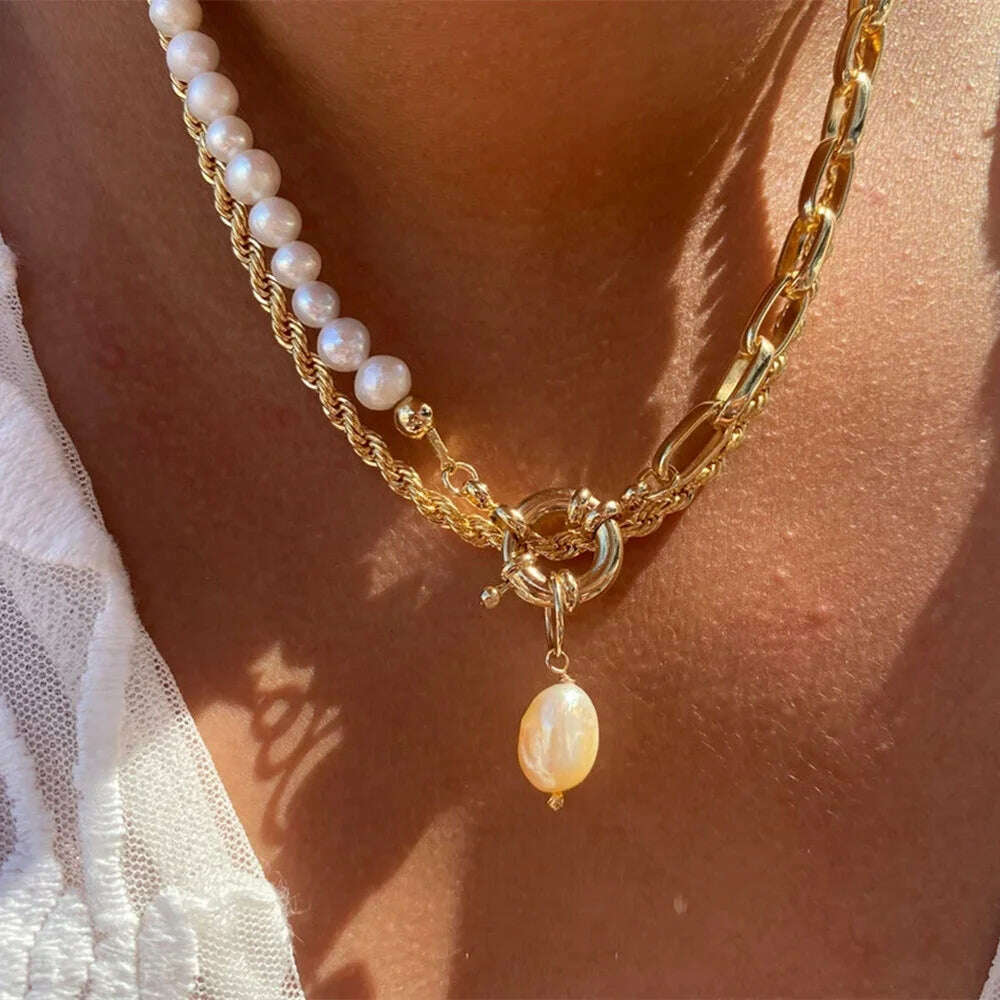 Vintage Punk Gold-plate Thick Chain Head Portrait Coin Pendant Necklace For Women Fashion Multilevel Geometric Hip Hop Jewelry - KIMLUD