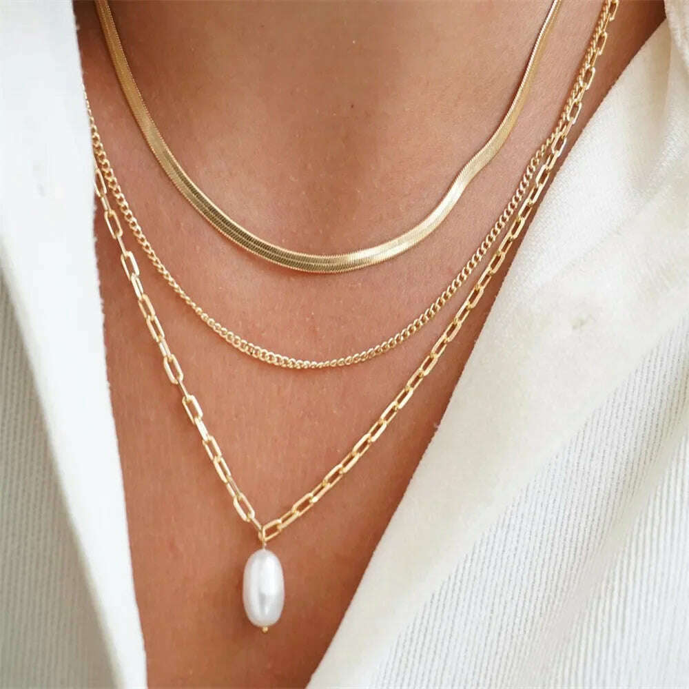 Vintage Punk Gold-plate Thick Chain Head Portrait Coin Pendant Necklace For Women Fashion Multilevel Geometric Hip Hop Jewelry - KIMLUD