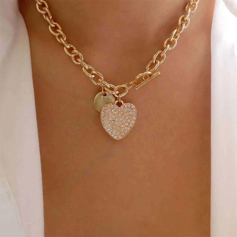 Vintage Punk Gold-plate Thick Chain Head Portrait Coin Pendant Necklace For Women Fashion Multilevel Geometric Hip Hop Jewelry - KIMLUD