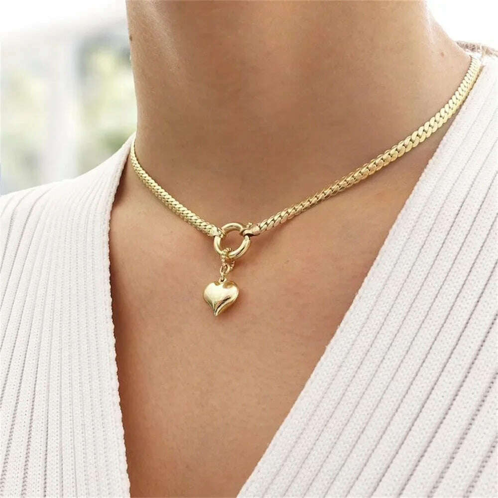 Vintage Punk Gold-plate Thick Chain Head Portrait Coin Pendant Necklace For Women Fashion Multilevel Geometric Hip Hop Jewelry - KIMLUD