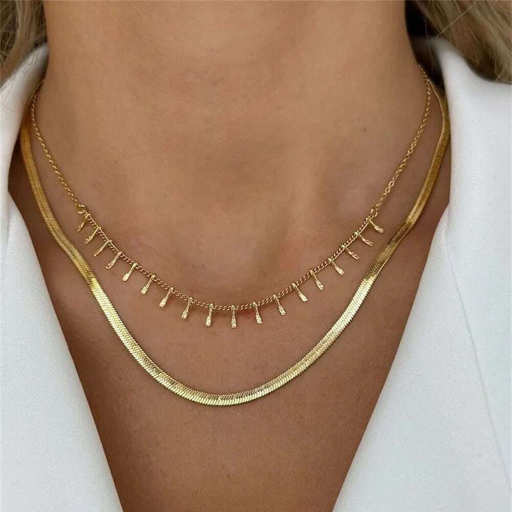KIMLUD, Vintage Punk Gold-plate Thick Chain Head Portrait Coin Pendant Necklace For Women Fashion Multilevel Geometric Hip Hop Jewelry, NE-0053-29, KIMLUD Womens Clothes