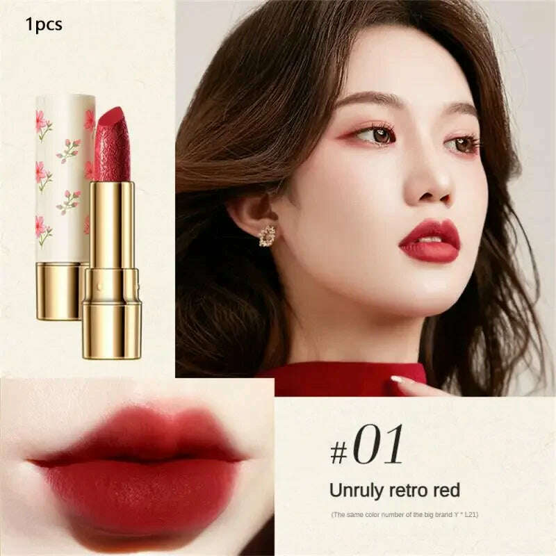 KIMLUD, Vintage Relief Matte Lipstick Long-lasting Non Stick Cup Nude Lip Beauty Makeup Smooth Waterproof Lipstick Gift  Lipstick, 01, KIMLUD Womens Clothes