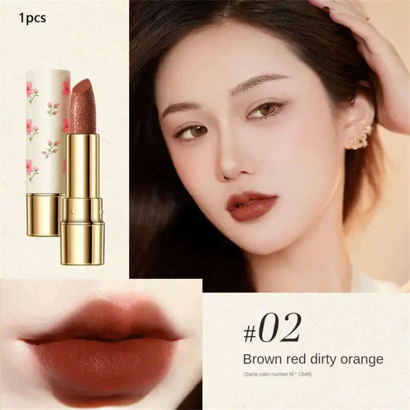 KIMLUD, Vintage Relief Matte Lipstick Long-lasting Non Stick Cup Nude Lip Beauty Makeup Smooth Waterproof Lipstick Gift  Lipstick, 02, KIMLUD Womens Clothes