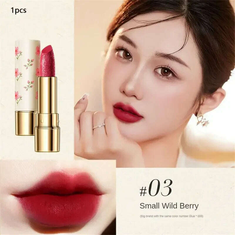 KIMLUD, Vintage Relief Matte Lipstick Long-lasting Non Stick Cup Nude Lip Beauty Makeup Smooth Waterproof Lipstick Gift  Lipstick, 03, KIMLUD Womens Clothes