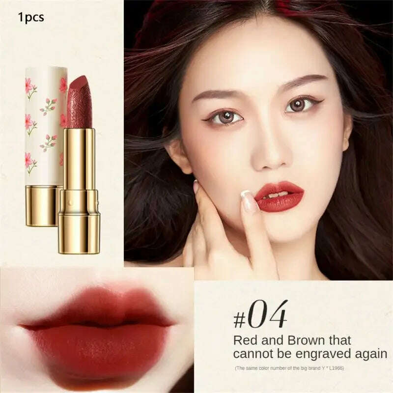 KIMLUD, Vintage Relief Matte Lipstick Long-lasting Non Stick Cup Nude Lip Beauty Makeup Smooth Waterproof Lipstick Gift  Lipstick, 04, KIMLUD Womens Clothes
