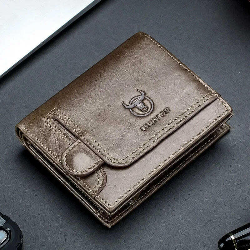 KIMLUD, Vintage RFID Men's Wallet Cowskin Genuine Leather Short Wallets Male Cowhide Zipper Coin Pocket Man Purse with Card Holder, KIMLUD Womens Clothes