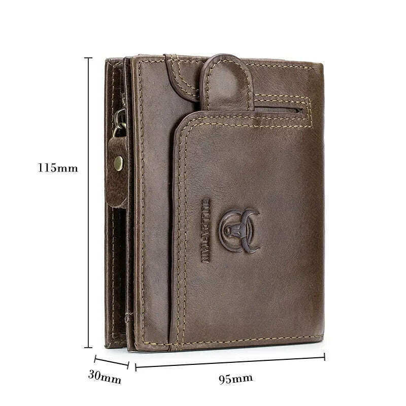 KIMLUD, Vintage RFID Men's Wallet Cowskin Genuine Leather Short Wallets Male Cowhide Zipper Coin Pocket Man Purse with Card Holder, KIMLUD Womens Clothes