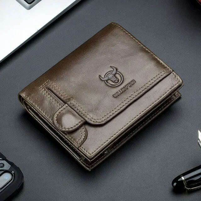 KIMLUD, Vintage RFID Men's Wallet Cowskin Genuine Leather Short Wallets Male Cowhide Zipper Coin Pocket Man Purse with Card Holder, Coffee, KIMLUD Womens Clothes