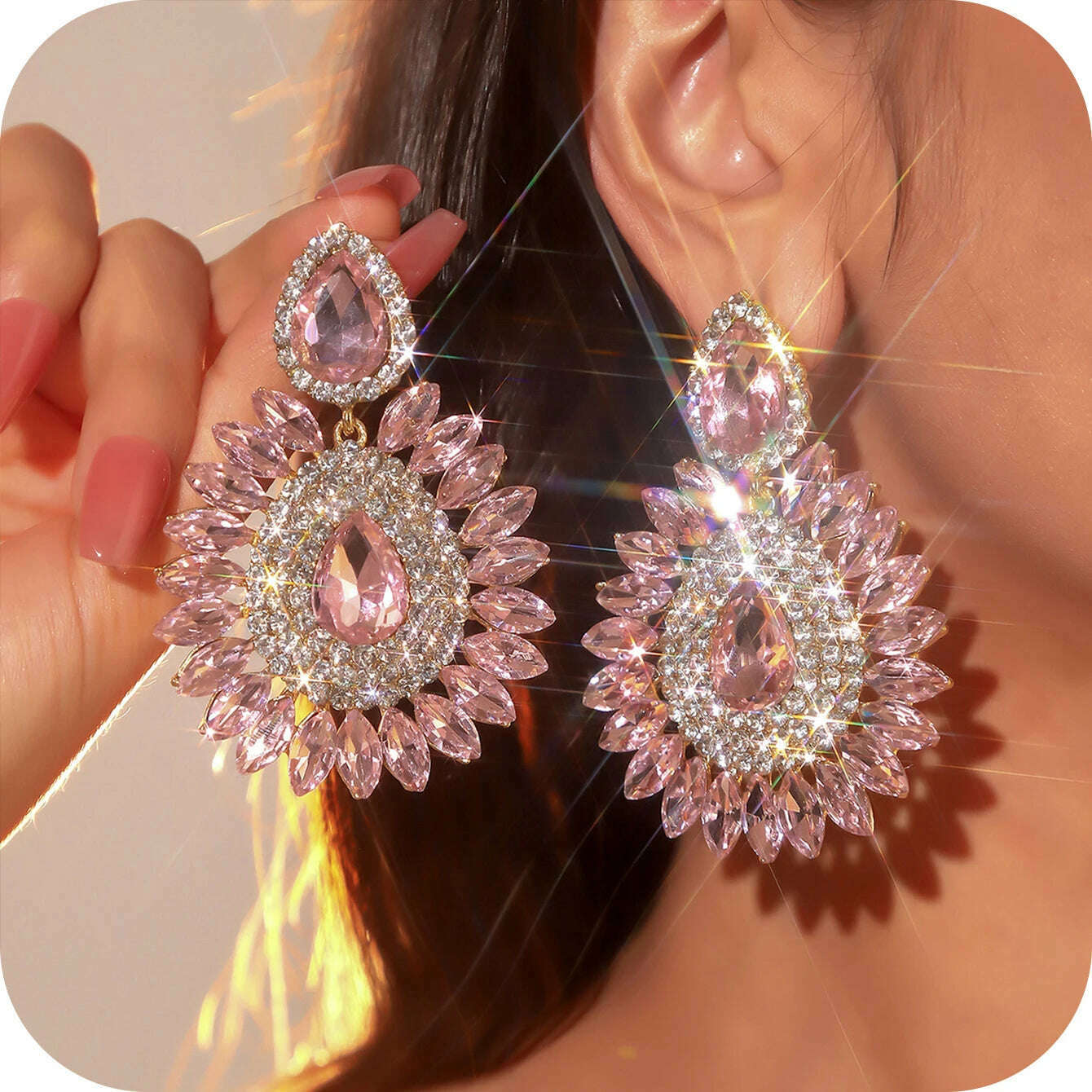 KIMLUD, Vintage Rhinestone sunflower Statement Earrings Retro Big Cluster Crystal Drop Dangle Earrings for Women Girls, KIMLUD Womens Clothes