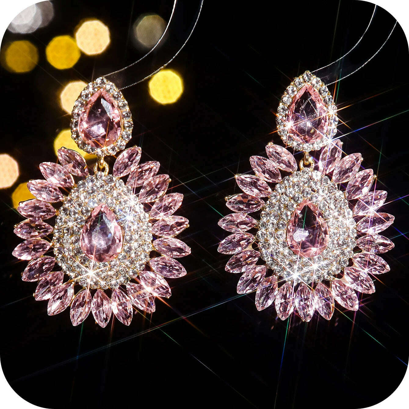 KIMLUD, Vintage Rhinestone sunflower Statement Earrings Retro Big Cluster Crystal Drop Dangle Earrings for Women Girls, STE037GL-P, KIMLUD APPAREL - Womens Clothes
