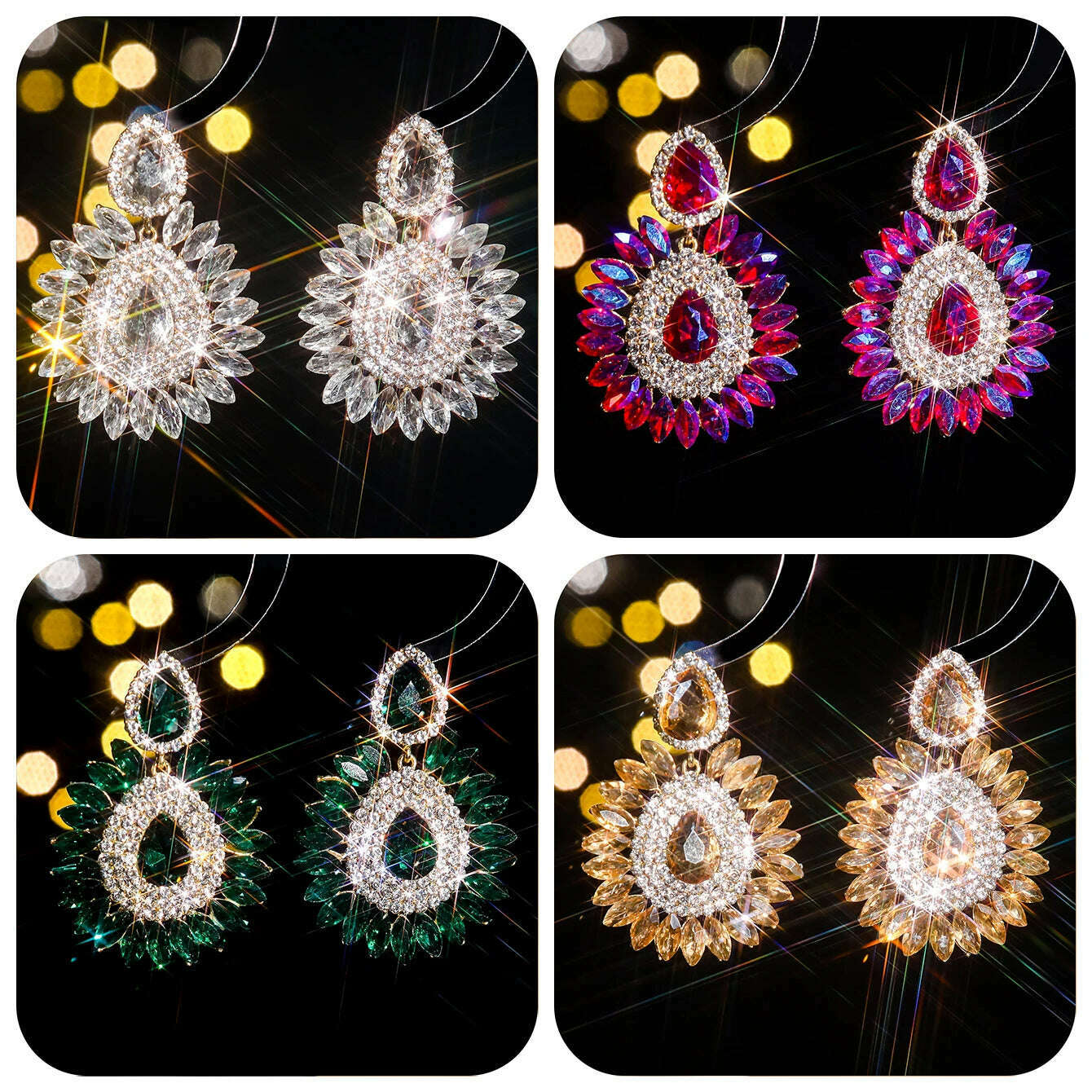 KIMLUD, Vintage Rhinestone sunflower Statement Earrings Retro Big Cluster Crystal Drop Dangle Earrings for Women Girls, KIMLUD Womens Clothes