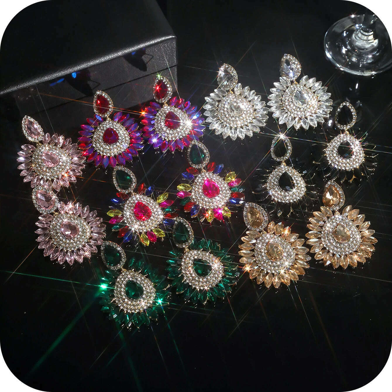 KIMLUD, Vintage Rhinestone sunflower Statement Earrings Retro Big Cluster Crystal Drop Dangle Earrings for Women Girls, KIMLUD Womens Clothes