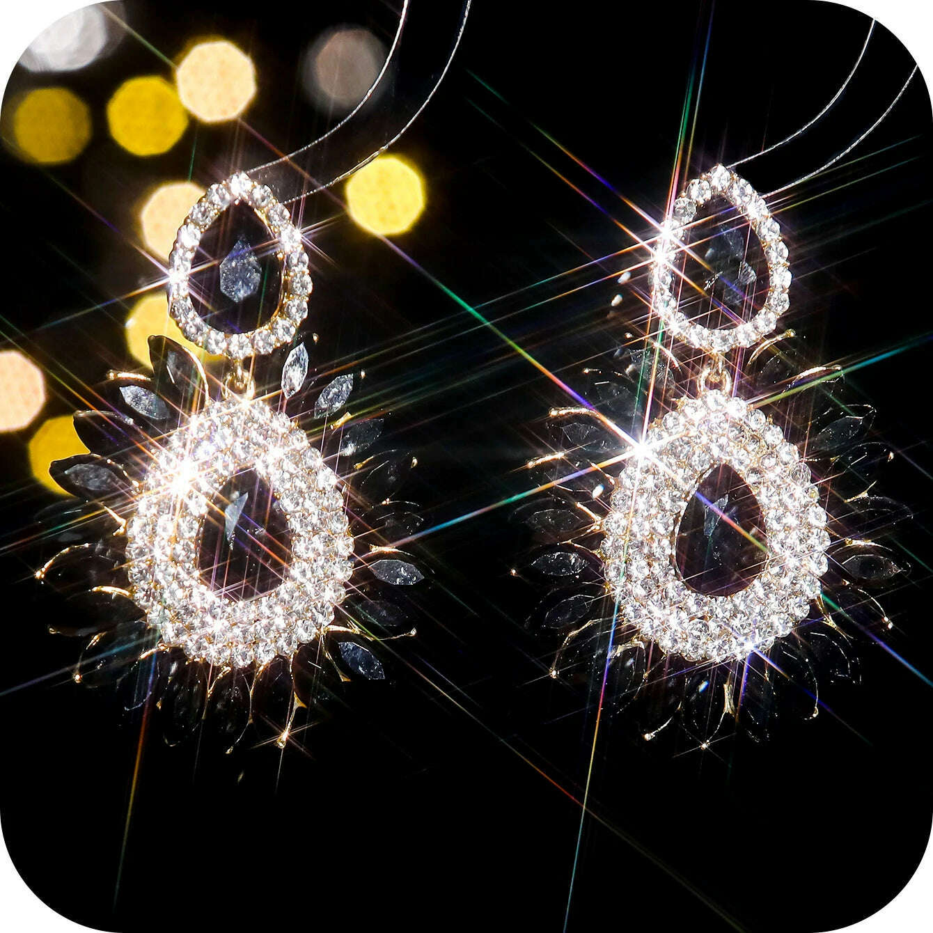 KIMLUD, Vintage Rhinestone sunflower Statement Earrings Retro Big Cluster Crystal Drop Dangle Earrings for Women Girls, STE037GL-BK, KIMLUD APPAREL - Womens Clothes
