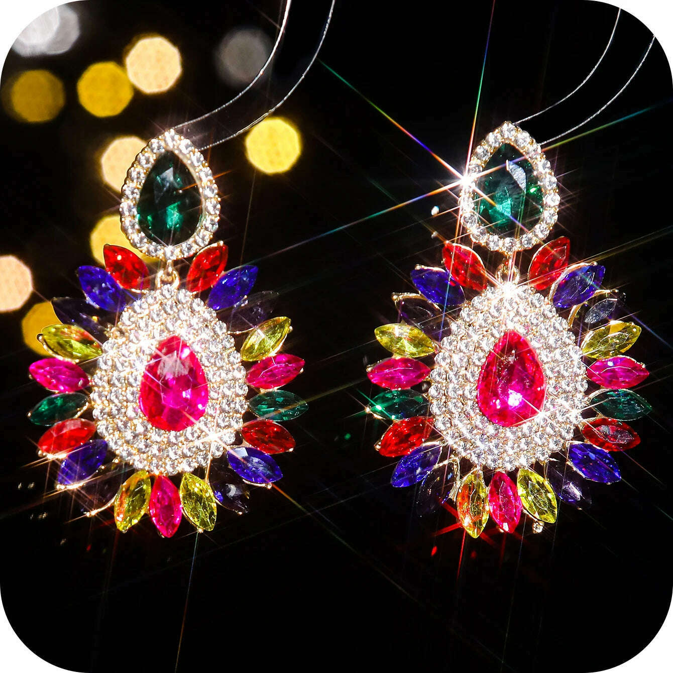 KIMLUD, Vintage Rhinestone sunflower Statement Earrings Retro Big Cluster Crystal Drop Dangle Earrings for Women Girls, STE037GL-CF, KIMLUD APPAREL - Womens Clothes