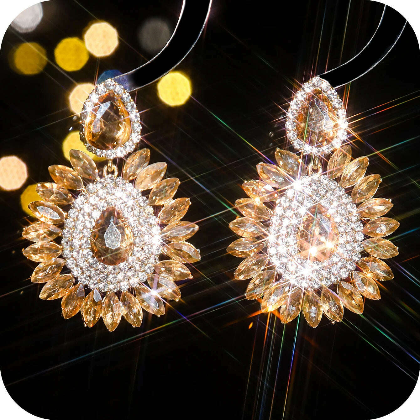 KIMLUD, Vintage Rhinestone sunflower Statement Earrings Retro Big Cluster Crystal Drop Dangle Earrings for Women Girls, STE037GL-LT, KIMLUD APPAREL - Womens Clothes