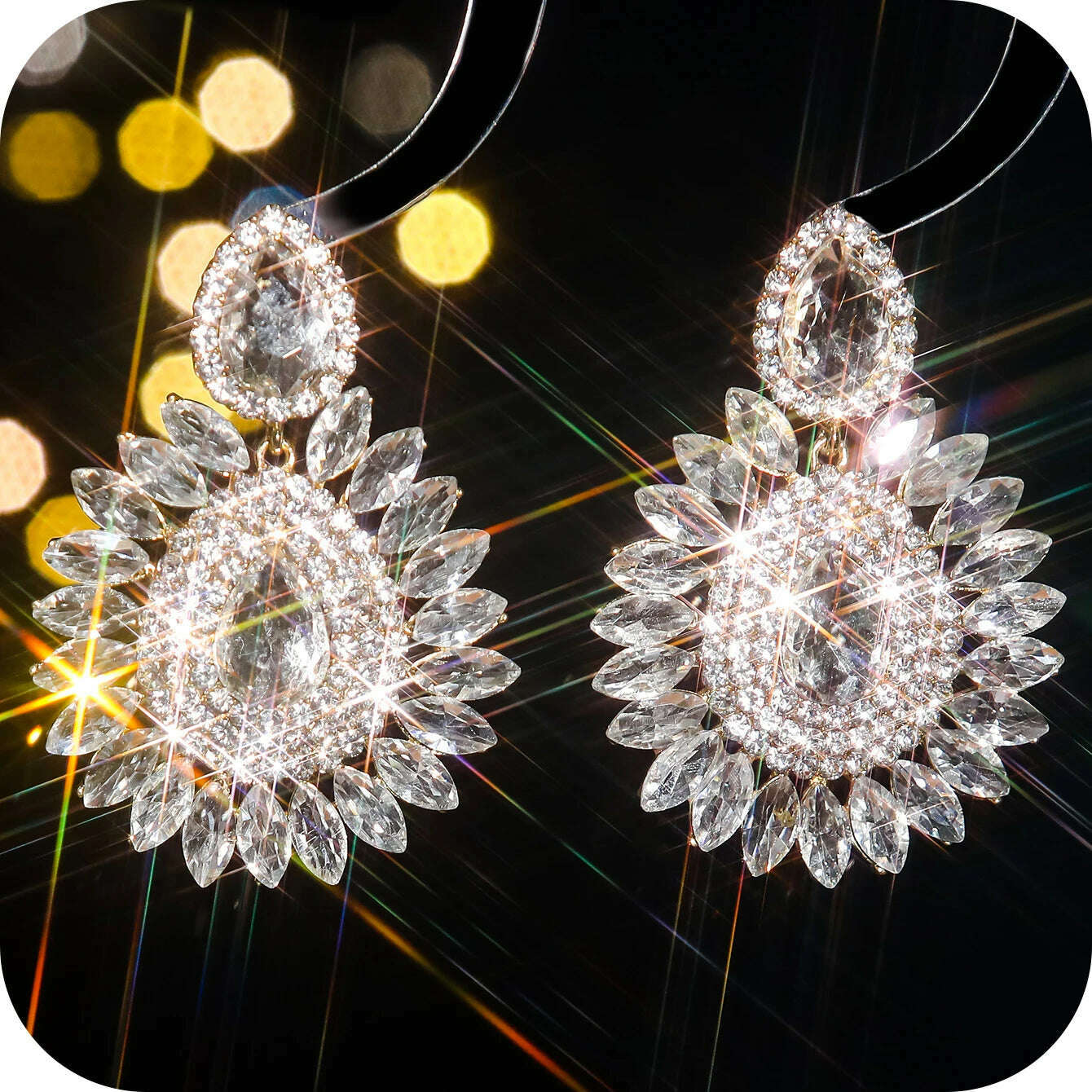 KIMLUD, Vintage Rhinestone sunflower Statement Earrings Retro Big Cluster Crystal Drop Dangle Earrings for Women Girls, STE037GL-W, KIMLUD APPAREL - Womens Clothes