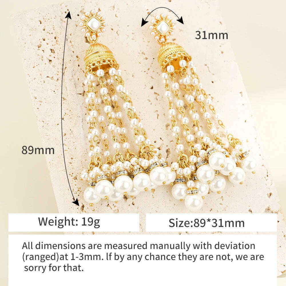 KIMLUD, Vintage Round Geometric Drop Earrings For Women Long Statement Tassel Mini Beads Dangle Earring Party Jewelry 2023 Trending New, KIMLUD Womens Clothes