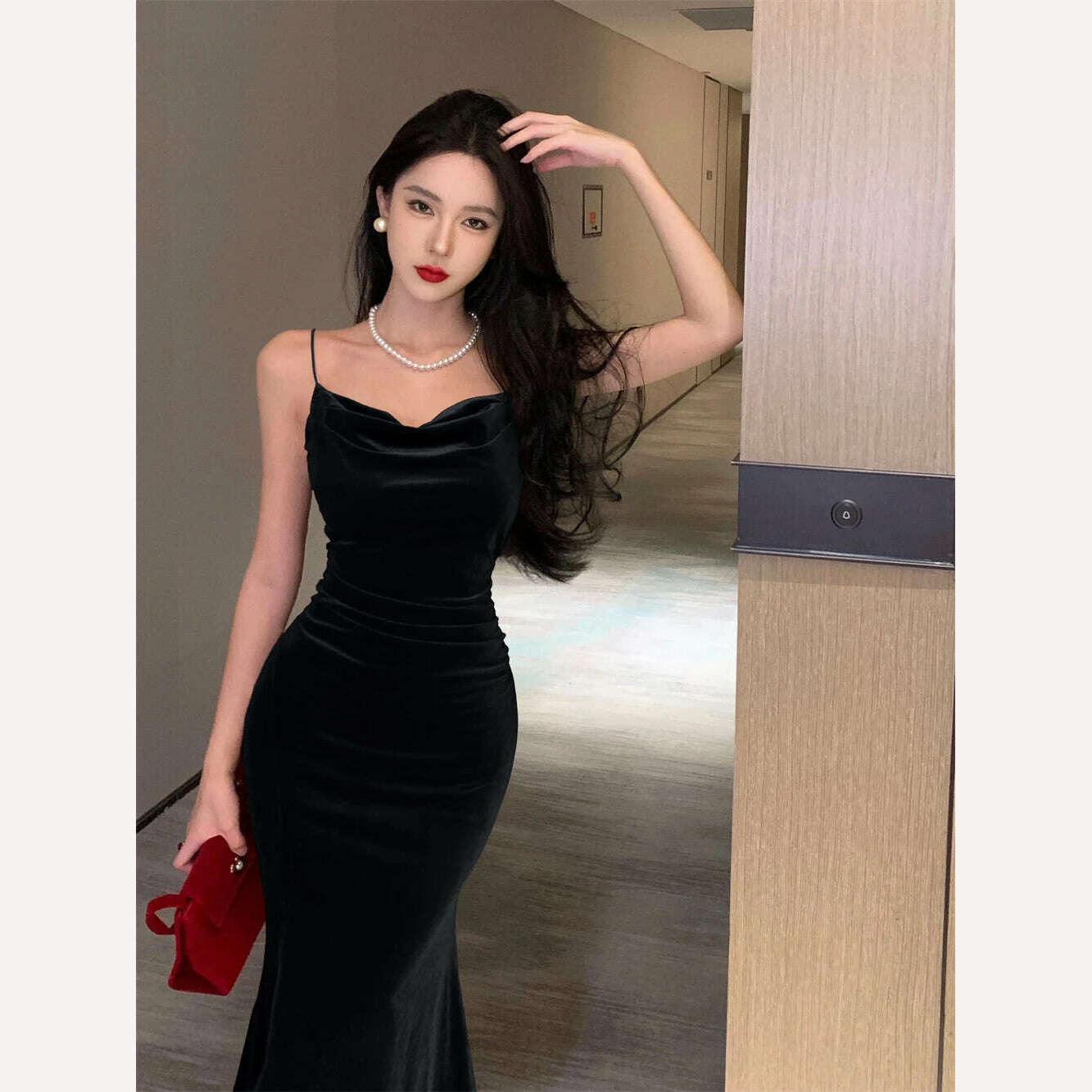Vintage Sexy Club Prom Red Dresses for Women Spaghetti Strap Slit Velvet Dress Beach Bandage Bodycon Midi Dress Party Elegant - KIMLUD