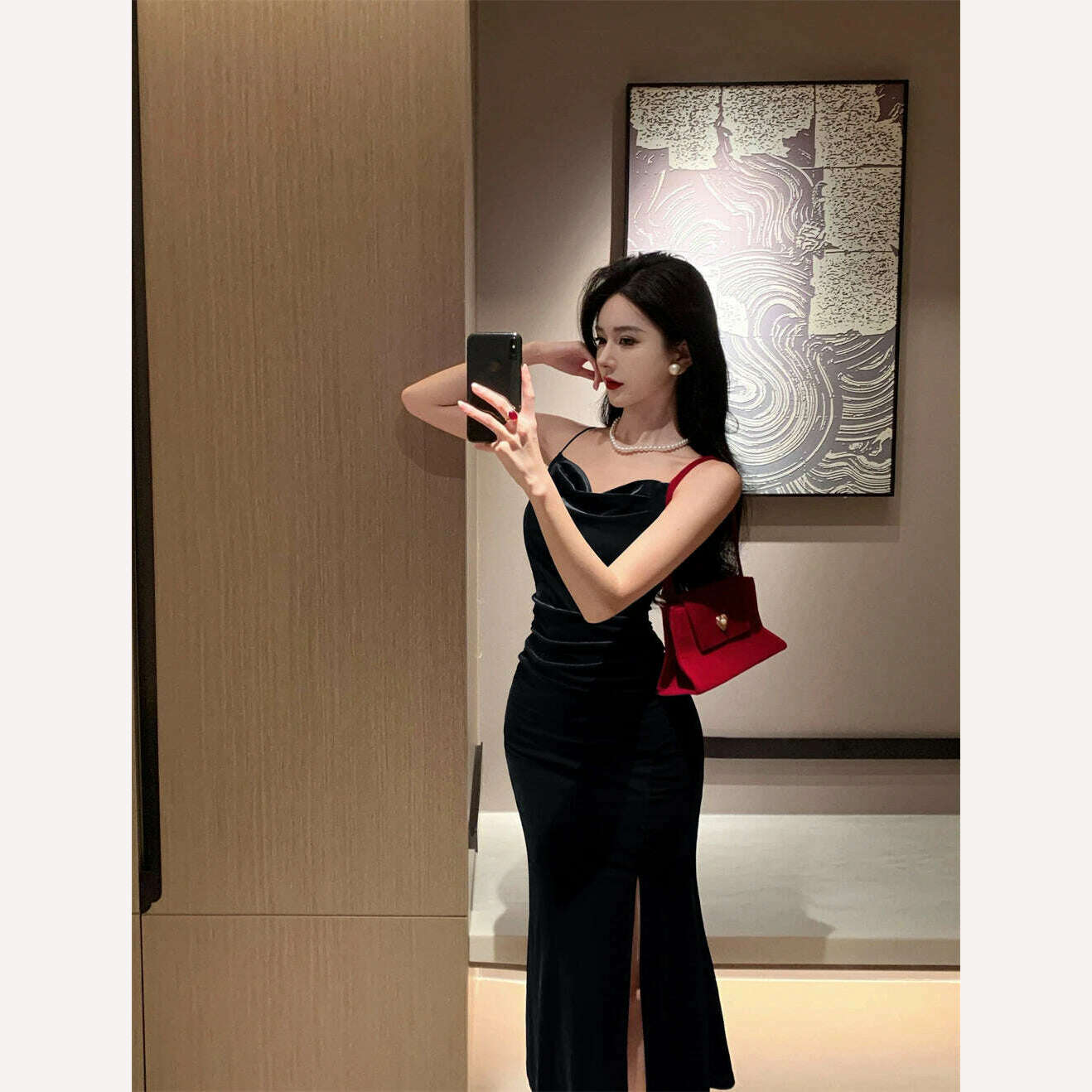 Vintage Sexy Club Prom Red Dresses for Women Spaghetti Strap Slit Velvet Dress Beach Bandage Bodycon Midi Dress Party Elegant - KIMLUD