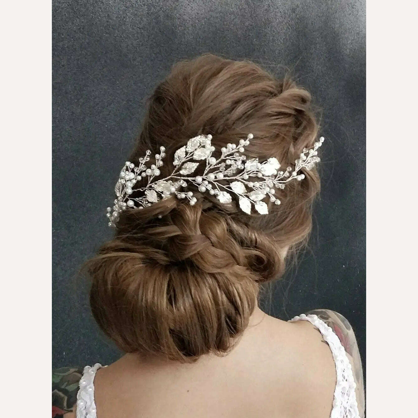 Vintage Silver Leaves Wedding Headbands Handmade Pearls Bridal Headwear Hair Decoration for Party Hair Jewelry - KIMLUD