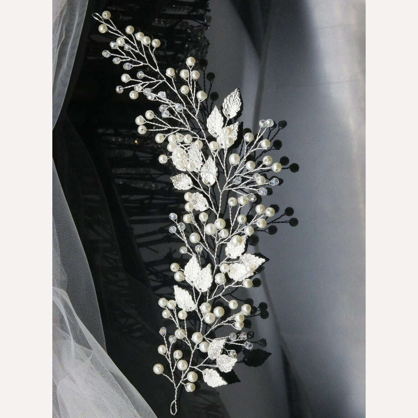 Vintage Silver Leaves Wedding Headbands Handmade Pearls Bridal Headwear Hair Decoration for Party Hair Jewelry - KIMLUD