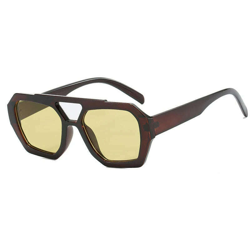 Vintage Square Sunglasses for Women Men Thick Frame Double Bridges Eyewear Female Fashion Chic Polygon Sun Glasses Leopard Blue - KIMLUD