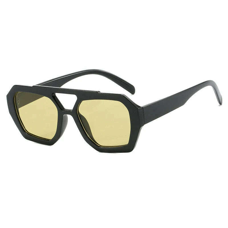 Vintage Square Sunglasses for Women Men Thick Frame Double Bridges Eyewear Female Fashion Chic Polygon Sun Glasses Leopard Blue - KIMLUD