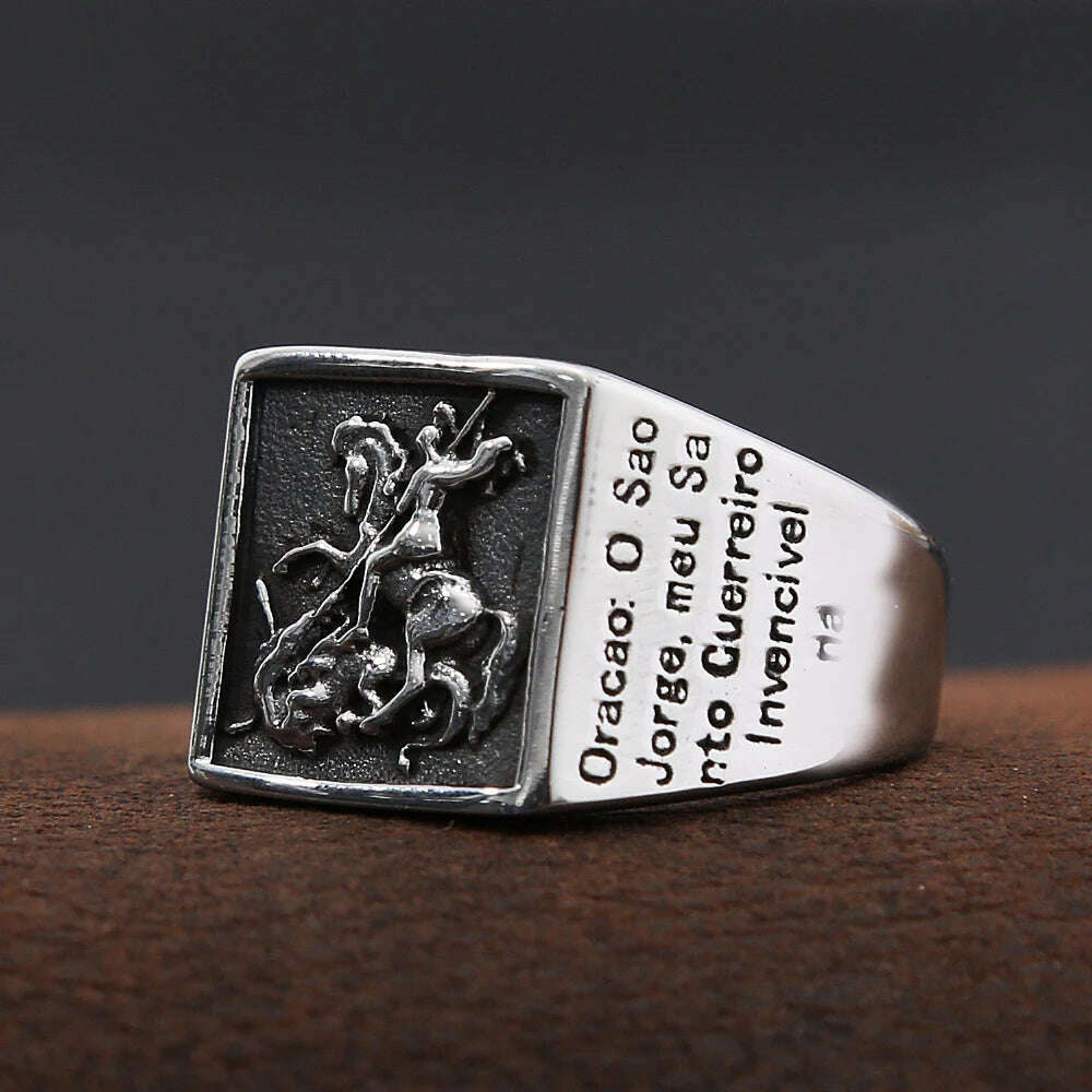 KIMLUD, Vintage Stainless Steel Saint Michael Protective Ring Mens Punk Roman Paladin Badge Biker Ring Jewelry Free Shipping, KIMLUD Womens Clothes