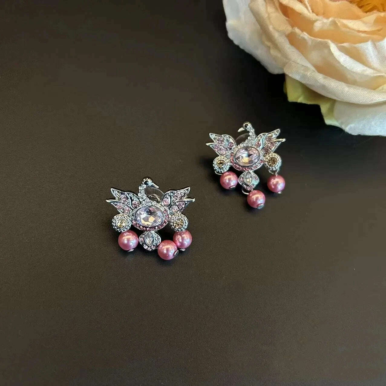 vintage steed animal glass ruby earrings necklace high-end set - KIMLUD