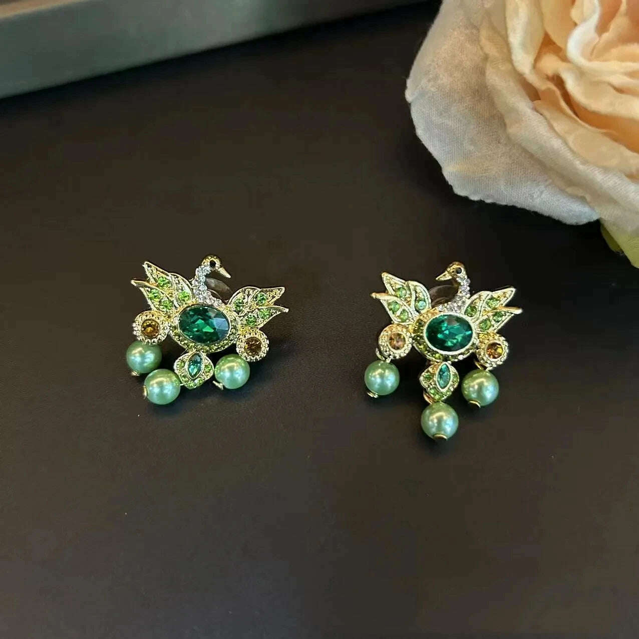 vintage steed animal glass ruby earrings necklace high-end set - KIMLUD
