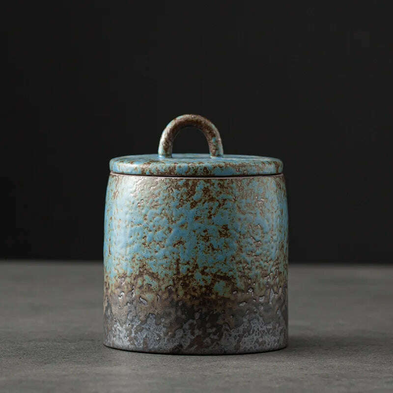 Vintage Stoneware Tea Pot with Lid Ceramic Sealed Food Storage Jar Pu'er Tea Pot Kitchen Nut Candy Storage Bottle Food Container - KIMLUD