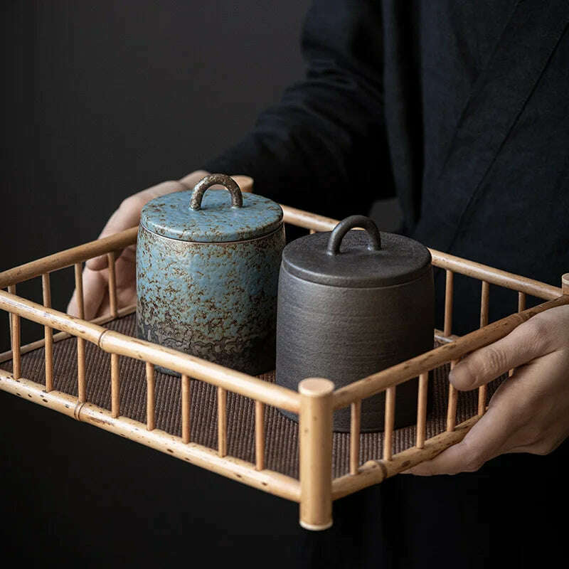 Vintage Stoneware Tea Pot with Lid Ceramic Sealed Food Storage Jar Pu'er Tea Pot Kitchen Nut Candy Storage Bottle Food Container - KIMLUD