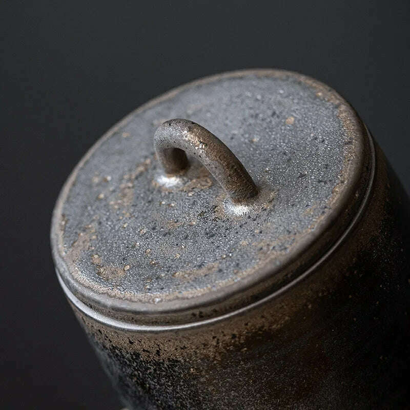 Vintage Stoneware Tea Pot with Lid Ceramic Sealed Food Storage Jar Pu'er Tea Pot Kitchen Nut Candy Storage Bottle Food Container - KIMLUD