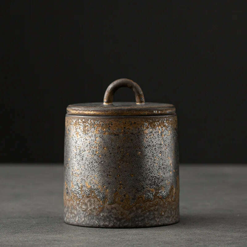 Vintage Stoneware Tea Pot with Lid Ceramic Sealed Food Storage Jar Pu'er Tea Pot Kitchen Nut Candy Storage Bottle Food Container - KIMLUD