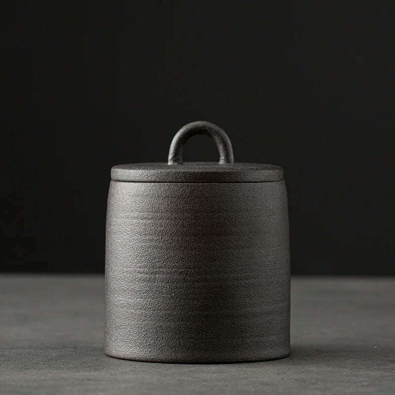 Vintage Stoneware Tea Pot with Lid Ceramic Sealed Food Storage Jar Pu'er Tea Pot Kitchen Nut Candy Storage Bottle Food Container - KIMLUD