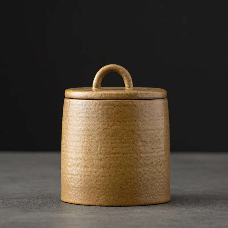 Vintage Stoneware Tea Pot with Lid Ceramic Sealed Food Storage Jar Pu'er Tea Pot Kitchen Nut Candy Storage Bottle Food Container - KIMLUD