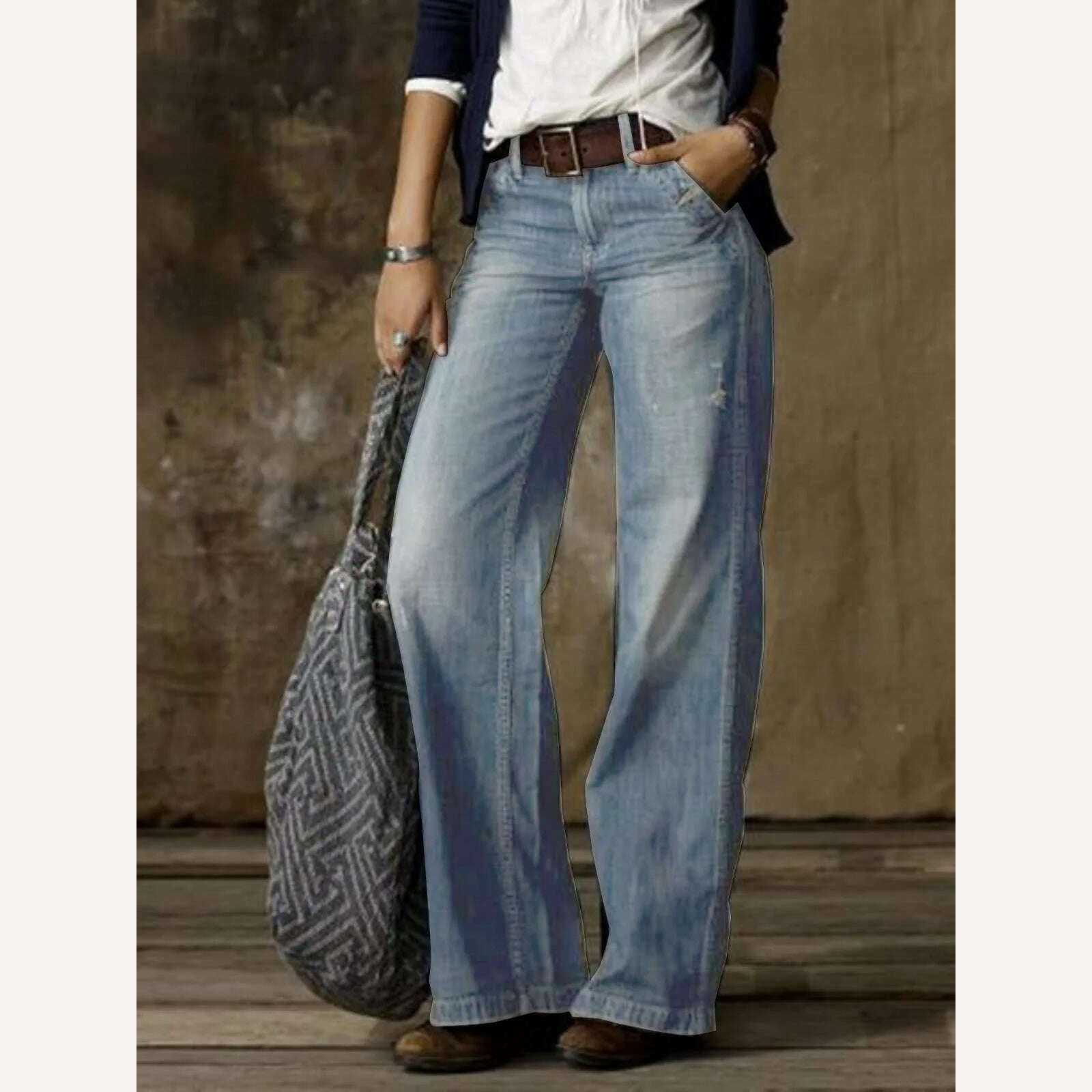 KIMLUD, Vintage Style Jeans Women Loose Wide Leg Trousers Fashion Harajuku Streetwear Straight Denim Pants, Light blue / S, KIMLUD Womens Clothes