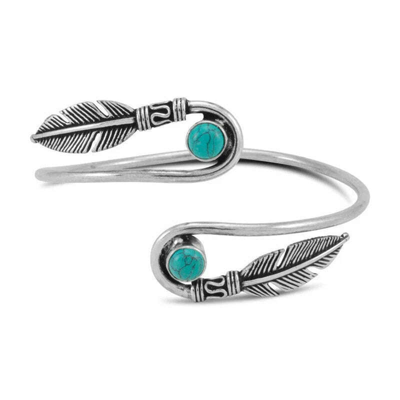 Vintage Style Natural Stone Bracelet Boho Women Feather Open Bracelet Featured Simple Fashion Holiday Party Gift Accessories - KIMLUD