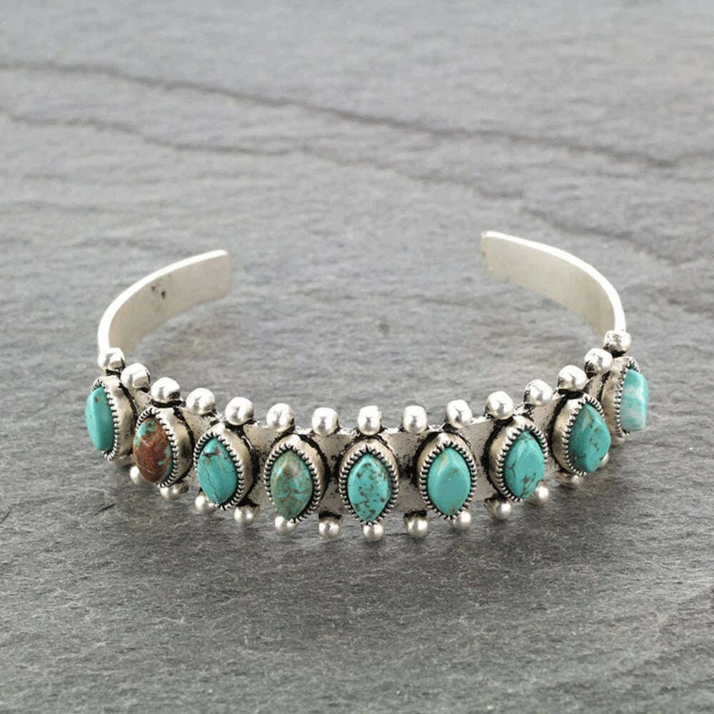 Vintage Style Natural Stone Bracelet Boho Women Feather Open Bracelet Featured Simple Fashion Holiday Party Gift Accessories - KIMLUD