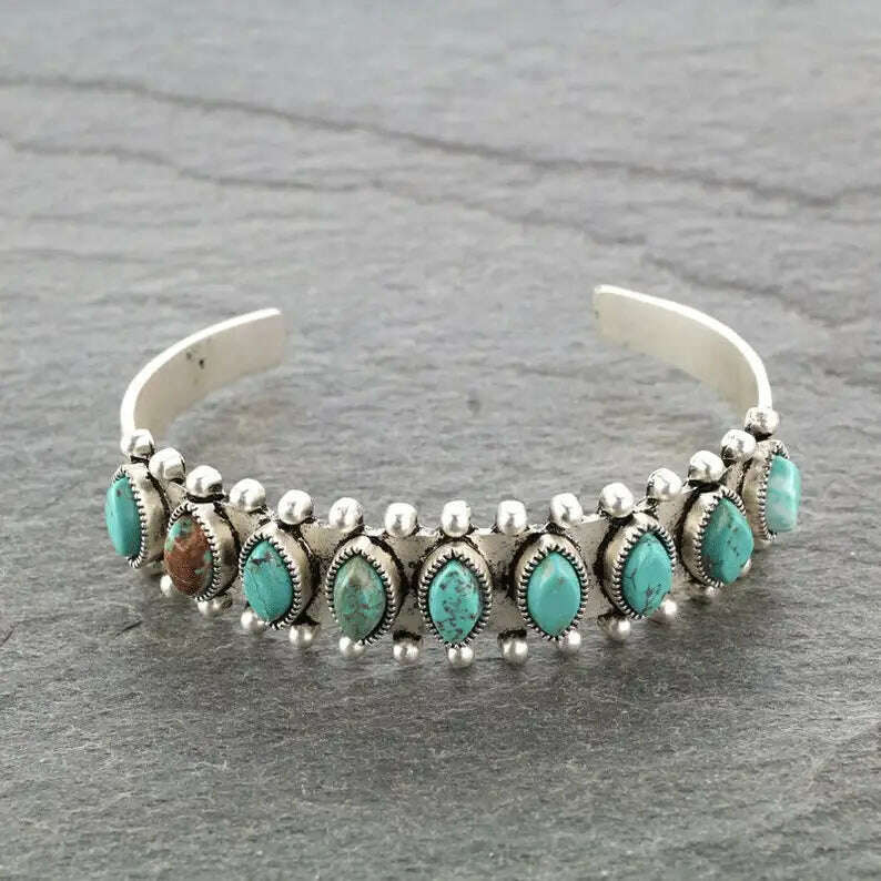 Vintage Style Natural Stone Bracelet Boho Women Feather Open Bracelet Featured Simple Fashion Holiday Party Gift Accessories - KIMLUD