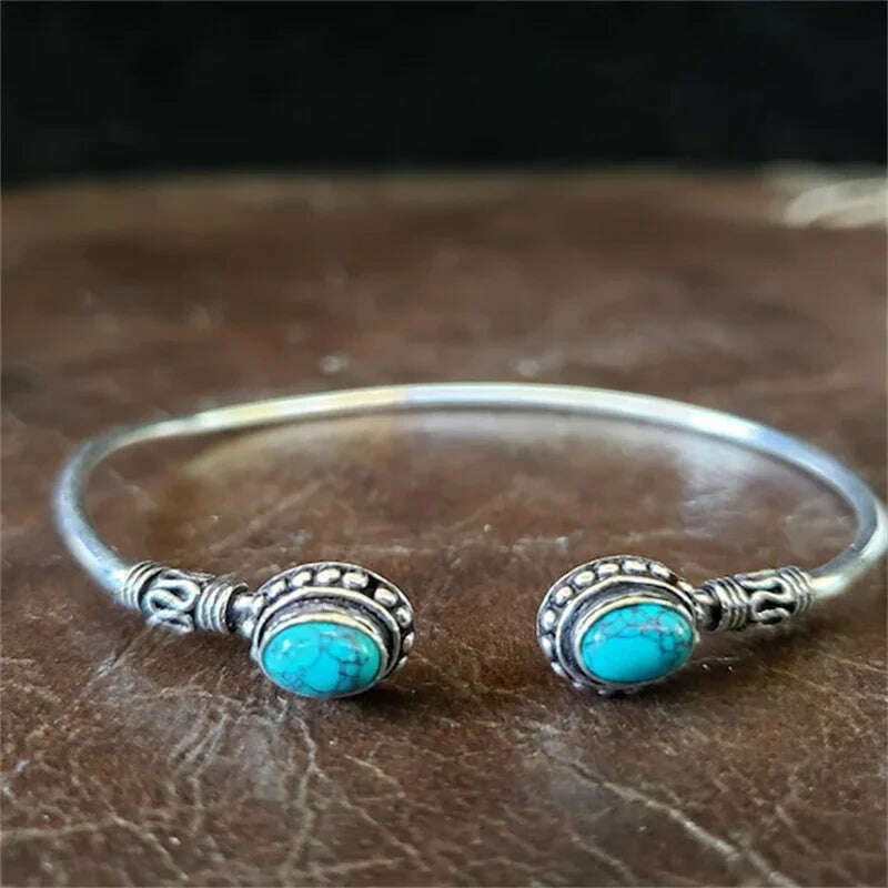 Vintage Style Natural Stone Bracelet Boho Women Feather Open Bracelet Featured Simple Fashion Holiday Party Gift Accessories - KIMLUD