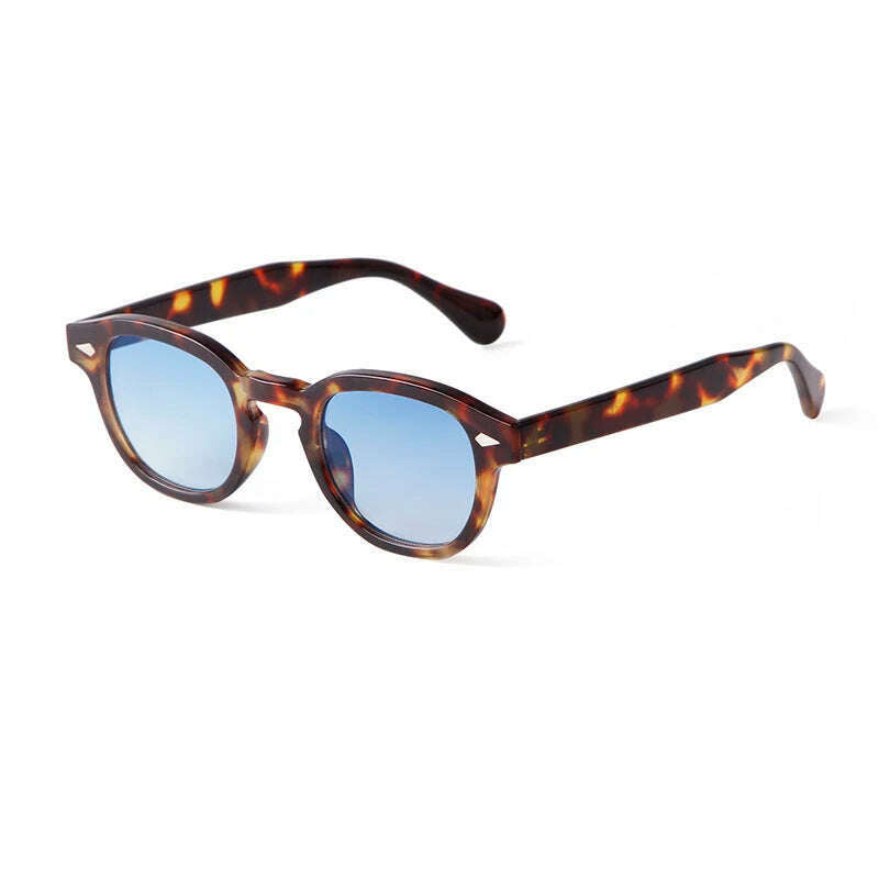 Vintage Tortoise Shell Round Sunglasses Women Men 2024 Brand Design Retro Rivet Yellow Blue Lens Square Sun Glasses Female UV400 - KIMLUD