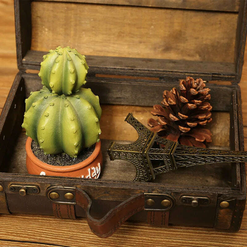 KIMLUD, Vintage Traveling Suitcase Wooden Storage Box Treasure Chest Script Props Box Photography Antique Wooden Box, KIMLUD Women's Clothes