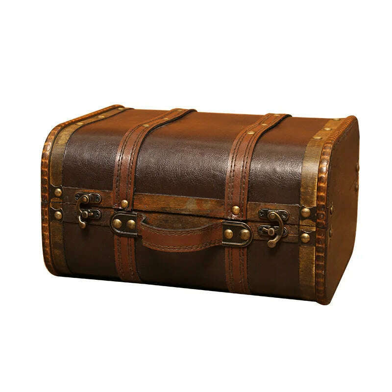 Vintage Traveling Suitcase Wooden Storage Box Treasure Chest Script Props Box Photography Antique Wooden Box - KIMLUD