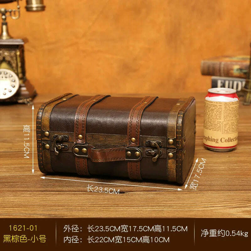 KIMLUD, Vintage Traveling Suitcase Wooden Storage Box Treasure Chest Script Props Box Photography Antique Wooden Box, Black-brown trumpet, KIMLUD Women's Clothes